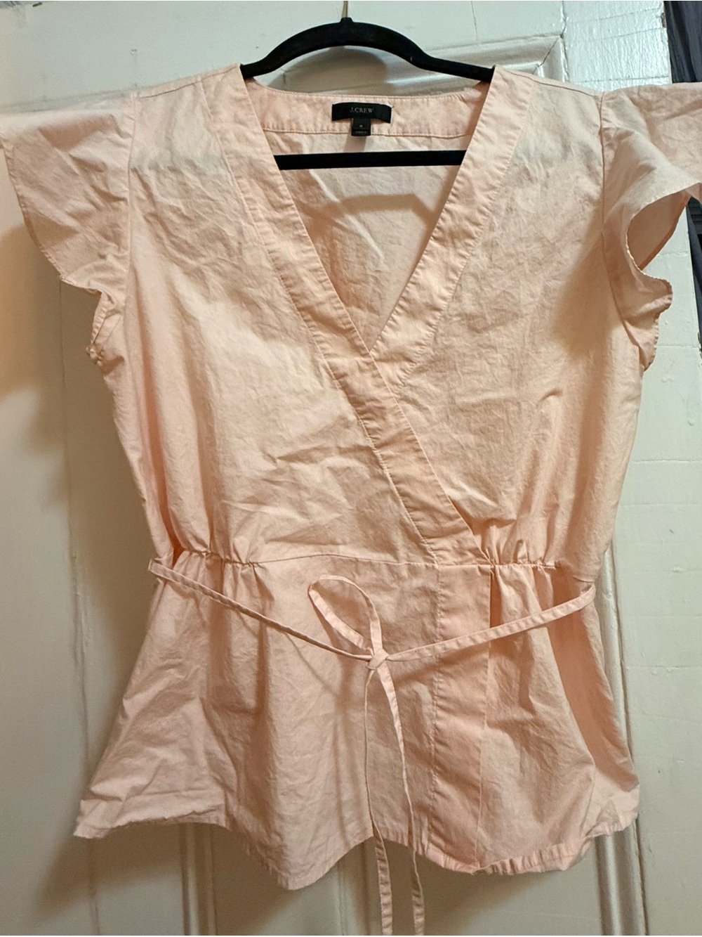 J. Crew Pale Peach Wrap Tie Flutter Sleeve Blouse